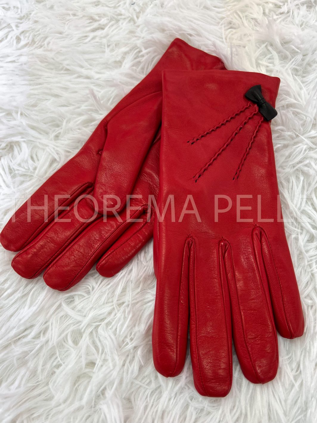 ENNEGI AB06 -guanti donna rossi in vera pelle con fiocco-