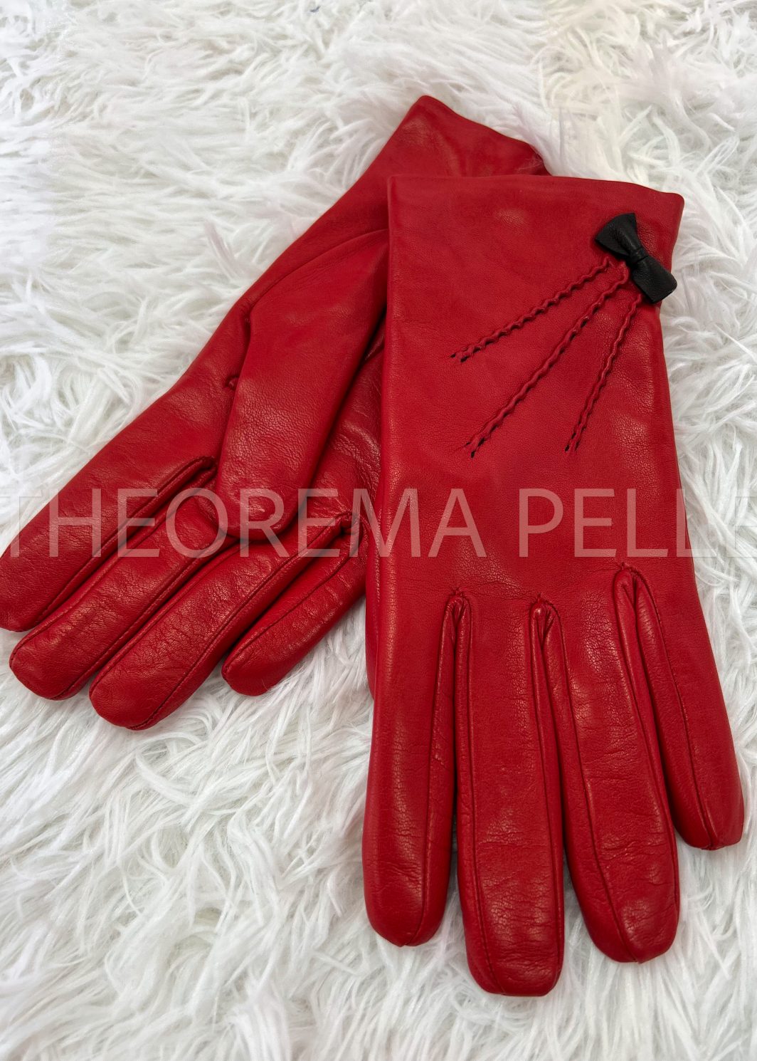 ENNEGI AB06 -guanti donna rossi in vera pelle con fiocco-