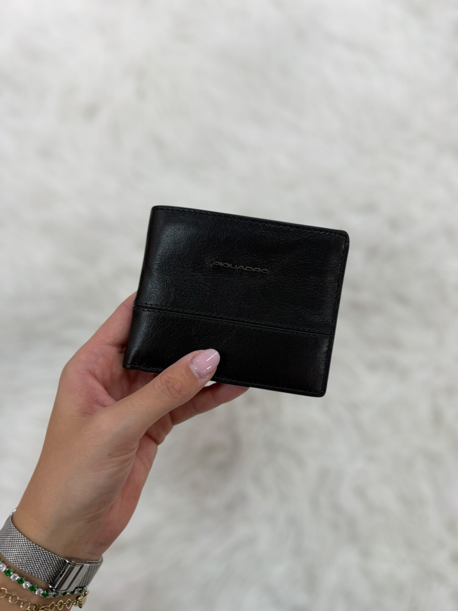Portafoglio Portamonete In Pelle Nera Con 4 Zip – Donna/Uomo, Nuovo