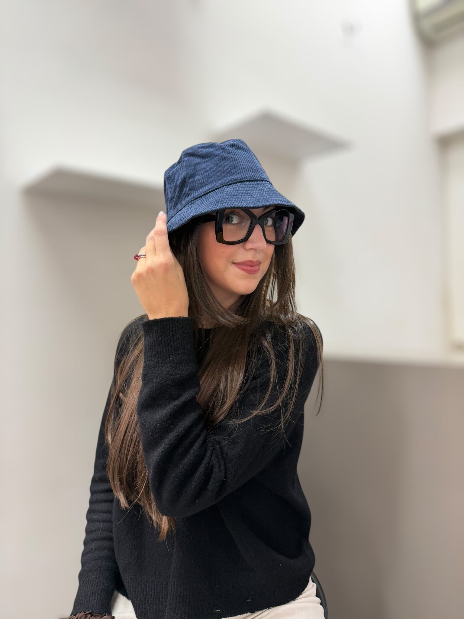 ANIMQUE Cappelli a Secchiello di Velluto a Coste Tinta Unita Doppia Faccia Autunno Inverno Cappello Unisex Idrorepellente All'aperto Termica Addensare Cappello Pescatore, Blu Navy Nero 60cm